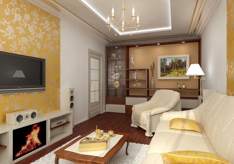 Интерьеры маленьких комнат с камином