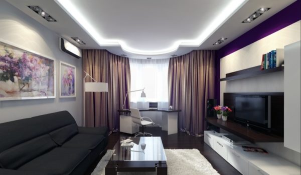 Фиолетовый цвет в интерьере гостиной 