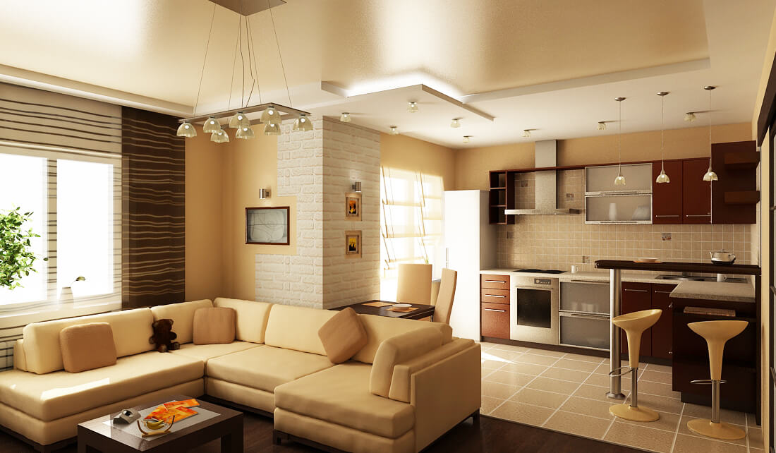 Дизайн кухни и гостиной в одной комнате — разделение на зоны — Портал о .