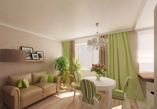 Бежевый и зелёный цвет в гостиной 