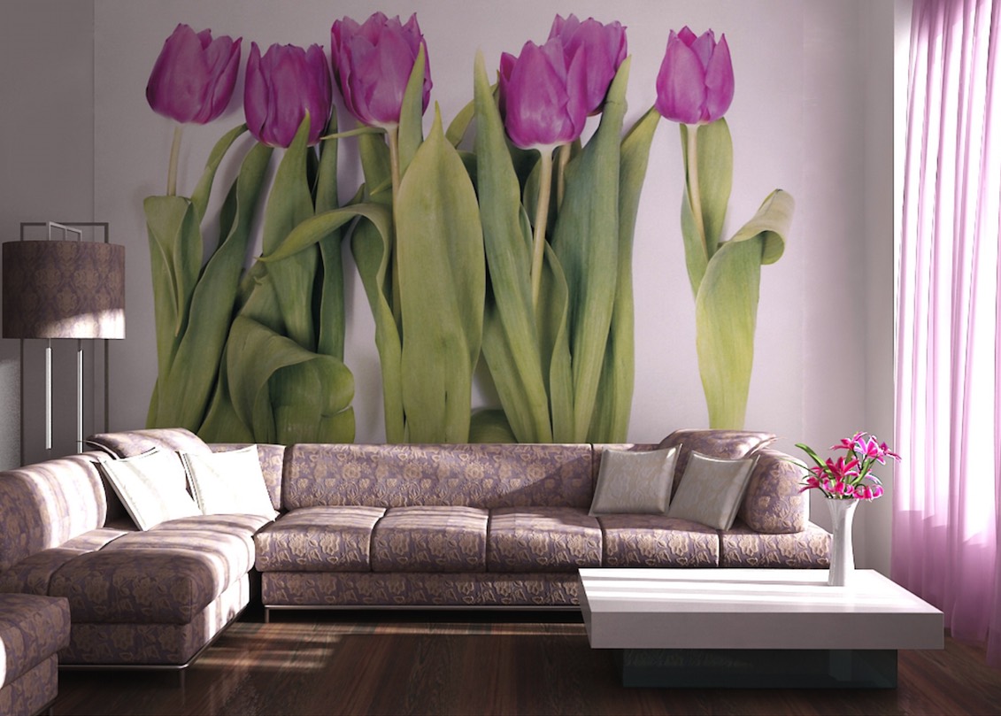 Тюльпаны в интерьере. Цветы в интерьере. Фотообои в интерьере. Цветы в интерьере гостиной. Фотообои тюльпаны в интерьере.