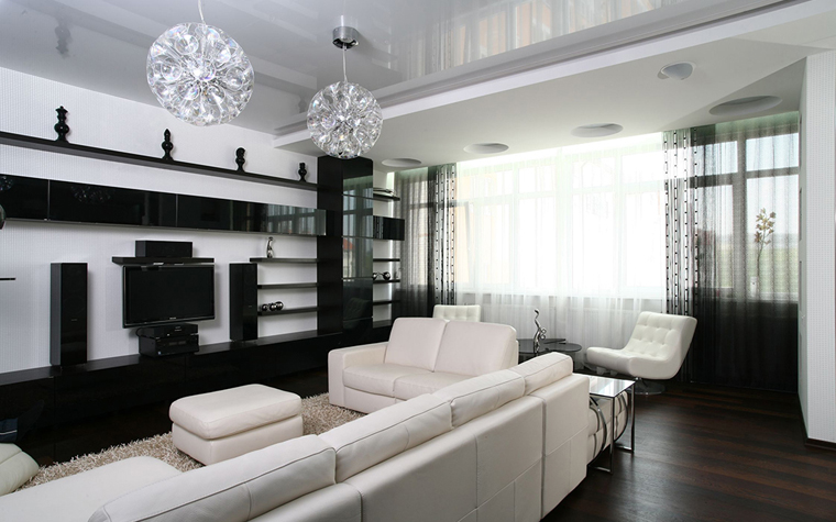 Чёрно-белый интерьер гостиной | Студия дизайна Арткуб