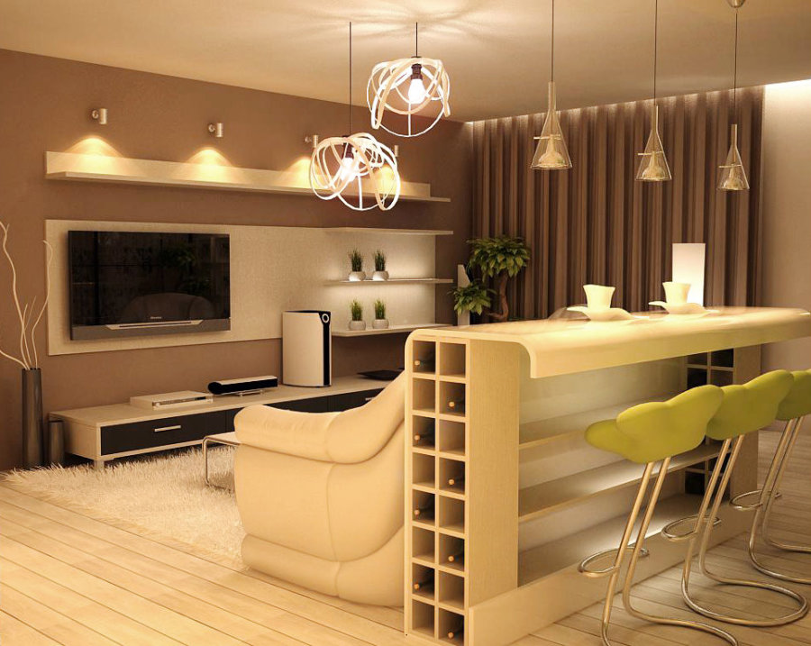Дизайн кухни и зала с барной стойкой фото